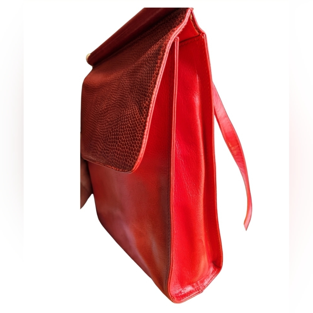 Vintage Nordstrom Red Leather Bag Reptile Embossed Flap [Italian Craftmanship]